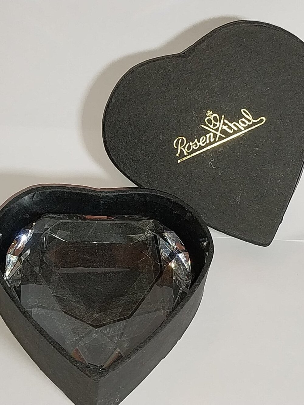 Rosenthal Crystal Faceted Heart Shaped Signed Paperweight